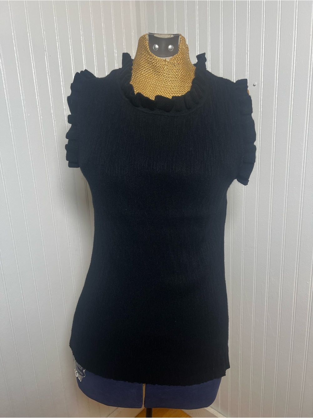 Black Ruffle Ann Taylor Sleeve Knit Top